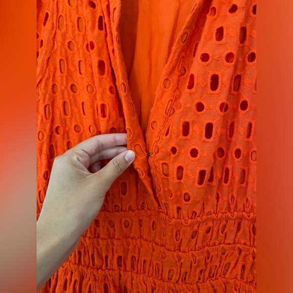 Anthropologie The Somerset Mini Dress: Eyelet Hot Bright Coral Orange - Picture 7 of 7